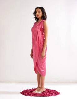 Pleated Shoulder Draped Dress- Raspberry -ZAZU Clothing Shop abi23153
