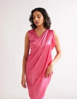 Pleated Shoulder Draped Dress- Raspberry -ZAZU Clothing Shop abi2315b
