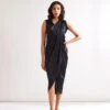 Pleated Shoulder Draped Dress- Rich Black 1 Pleated Shoulder Draped Dress- Rich Black -ZAZU Clothing Shop abi23171