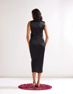 Pleated Shoulder Draped Dress- Rich Black -ZAZU Clothing Shop abi23173