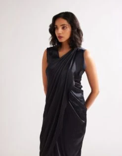 Pleated Shoulder Draped Dress- Rich Black -ZAZU Clothing Shop abi23174