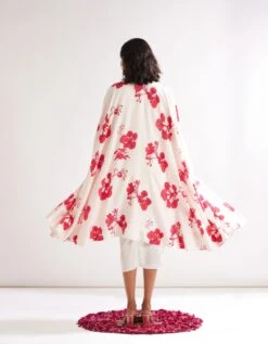 Pleated Shoulder Draped Dress With Gulmohar Cape- Ivory -ZAZU Clothing Shop abist11084