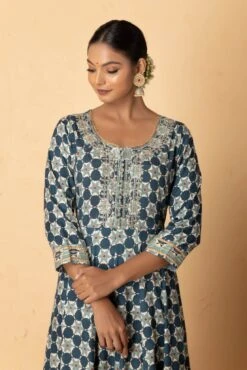 Abstract Printed Maxi Dress With Printed Dupatta -ZAZU Clothing Shop b 75798