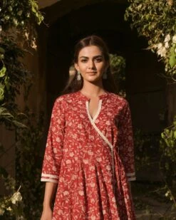 Hand Block Printed Anarkali Cotton Dress With Kota Dupatta -ZAZU Clothing Shop b 78039