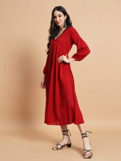 Red V-Neck Dress -ZAZU Clothing Shop cr0013
