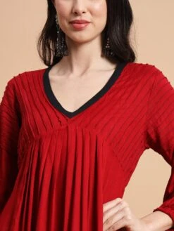 Red V-Neck Dress -ZAZU Clothing Shop cr0015