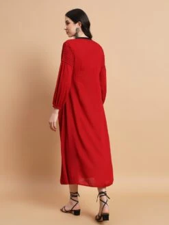 Red V-Neck Dress -ZAZU Clothing Shop cr0016