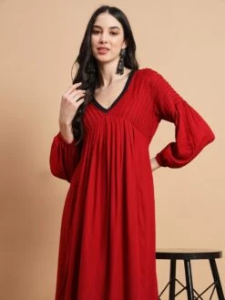 Red V-Neck Dress -ZAZU Clothing Shop cr001b