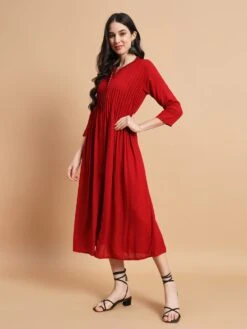Red Collared Placket Dress -ZAZU Clothing Shop cr0073