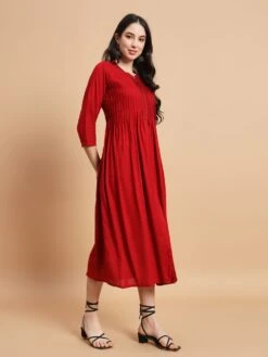Red Collared Placket Dress -ZAZU Clothing Shop cr0074