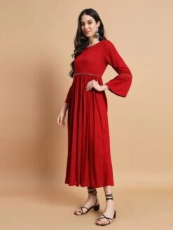 Red Gathered Dress -ZAZU Clothing Shop cr0113