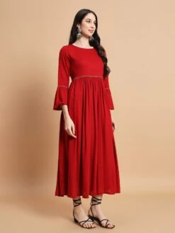 Red Gathered Dress -ZAZU Clothing Shop cr0114