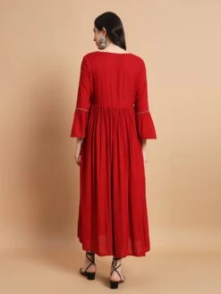 Red Gathered Dress -ZAZU Clothing Shop cr0115