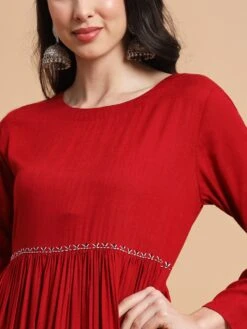 Red Gathered Dress -ZAZU Clothing Shop cr011b