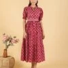 Red Ethnic Motifs Printed Flare A-Line Dress -ZAZU Clothing Shop da66911 1