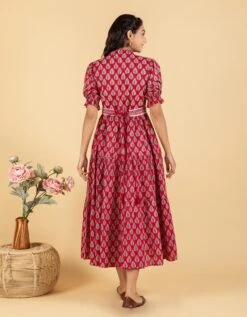 Red Ethnic Motifs Printed Flare A-Line Dress -ZAZU Clothing Shop da66913 1