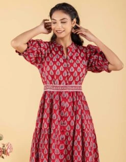 Red Ethnic Motifs Printed Flare A-Line Dress -ZAZU Clothing Shop da6691b 1