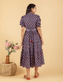 Blue Ethnic Motifs Printed Flare A-Line Dress -ZAZU Clothing Shop da66923 1