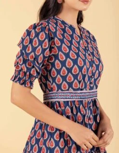 Blue Ethnic Motifs Printed Flare A-Line Dress -ZAZU Clothing Shop da6692b 1