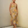 Yellow Printed Long Dress -ZAZU Clothing Shop dc121 3