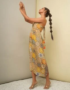 Yellow Printed Long Dress -ZAZU Clothing Shop dc123 1