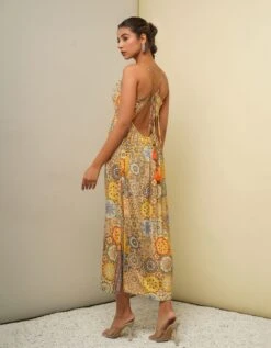 Yellow Printed Long Dress -ZAZU Clothing Shop dc125