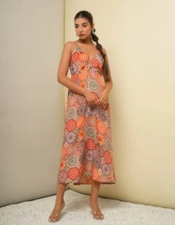 Orange Printed Long Dress -ZAZU Clothing Shop dc132 1