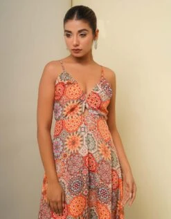 Orange Printed Long Dress -ZAZU Clothing Shop dc133