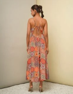 Orange Printed Long Dress -ZAZU Clothing Shop dc135