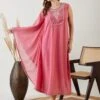 Pink Hand Embroidered Asymmetrical Kaftan Party Dress -ZAZU Clothing Shop drggjodha081