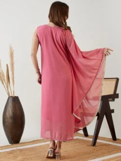 Pink Hand Embroidered Asymmetrical Kaftan Party Dress -ZAZU Clothing Shop drggjodha084