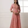 Pink Cotton-Rayon Embroidered Long Dress -ZAZU Clothing Shop drmk230661 1