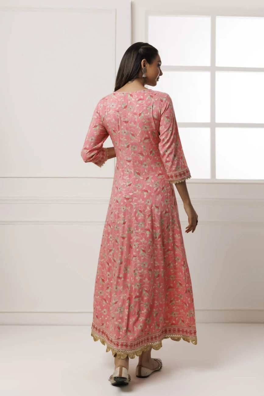 Pink Cotton-Rayon Embroidered Long Dress 6 Pink Cotton-Rayon Embroidered Long Dress - Image 4
