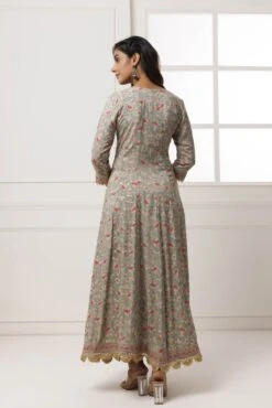 Grey Cotton-Rayon Embroidered Long Dress 10 Grey Cotton-Rayon Embroidered Long Dress -ZAZU Clothing Shop drmk230674