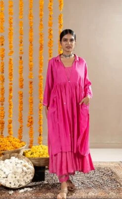 Noorie Kali Dress, Pants And Jacket Set - Rani Pink