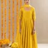 Vedica Kali Dress, Pants And Dupatta Set - Yellow -ZAZU Clothing Shop festive141