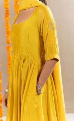 Vedica Kali Dress, Pants And Dupatta Set - Yellow -ZAZU Clothing Shop festive14b
