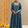 Vedica Kali Dress, Pants And Dupatta Set - Aegean Blue 2 Vedica Kali Dress, Pants And Dupatta Set - Aegean Blue -ZAZU Clothing Shop festive14b1