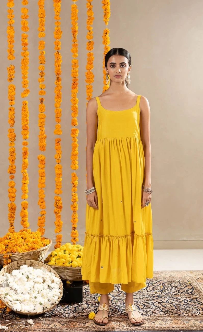 Nalini Dress, Pants And Dupatta Set - Yellow 4 Nalini Dress, Pants And Dupatta Set - Yellow - Image 2