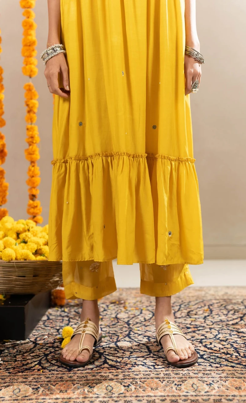 Nalini Dress, Pants And Dupatta Set - Yellow 6 Nalini Dress, Pants And Dupatta Set - Yellow - Image 4