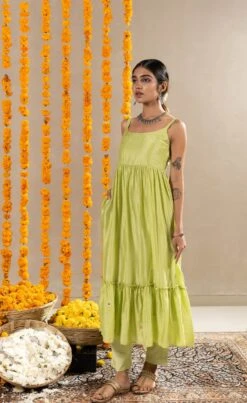 Nalini Dress, Pants And Dupatta Set - Pristine Green -ZAZU Clothing Shop festive3g3