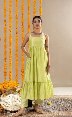 Nalini Dress, Pants And Dupatta Set - Pristine Green -ZAZU Clothing Shop festive3gb