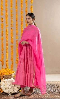 Tara Dress, Pants And Dupatta Set - Rani Pink -ZAZU Clothing Shop festive82