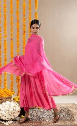 Tara Dress, Pants And Dupatta Set - Rani Pink -ZAZU Clothing Shop festive83