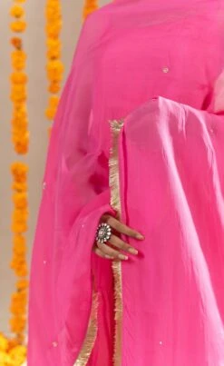 Tara Dress, Pants And Dupatta Set - Rani Pink -ZAZU Clothing Shop festive86