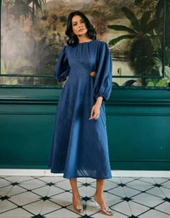 Alyssa Blue Midi Dress -ZAZU Clothing Shop fptt1017s2 1