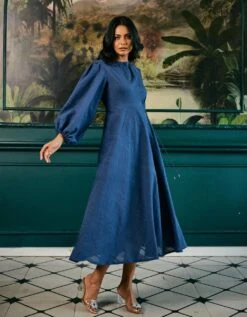 Alyssa Blue Midi Dress -ZAZU Clothing Shop fptt1017s3 1