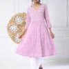 Noor Chikankari Hand Embroidery Anarkali Dress In Cotton Lavender -ZAZU Clothing Shop hklk281