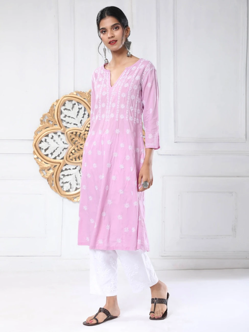 Noor Chikankari Hand Embroidery Anarkali Dress In Cotton Lavender 4 Noor Chikankari Hand Embroidery Anarkali Dress In Cotton Lavender - Image 2