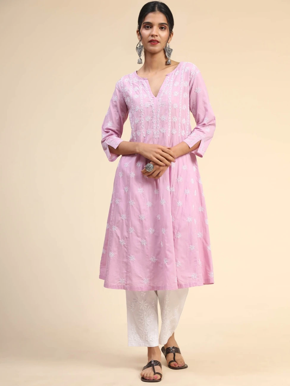 Noor Chikankari Hand Embroidery Anarkali Dress In Cotton Lavender 5 Noor Chikankari Hand Embroidery Anarkali Dress In Cotton Lavender - Image 3